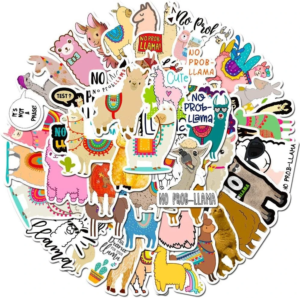 Rgbee Alpaca lipdukų rinkinys, 50 vienetų, Llama lipdukas nešiojamam kompiuteriui, lagaminui, šalmui, motociklui, riedlentei, automobiliui, dviračiui, kompiuteriui, Stickerbomb