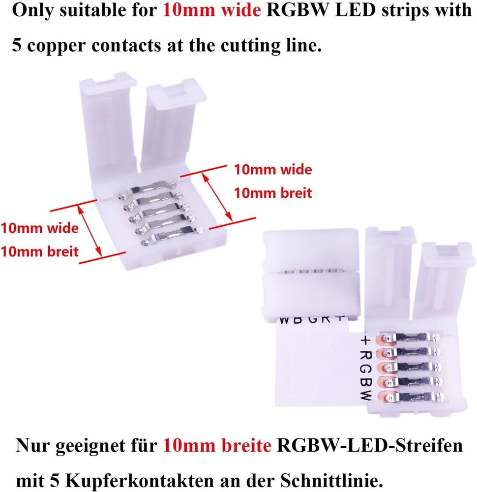 Rgbw led juostos kampinis jungtis 5 kontaktų greita jungtis 10 mm pločio smd 5050 jungtis l juostos jungties juostos skirstytuvas