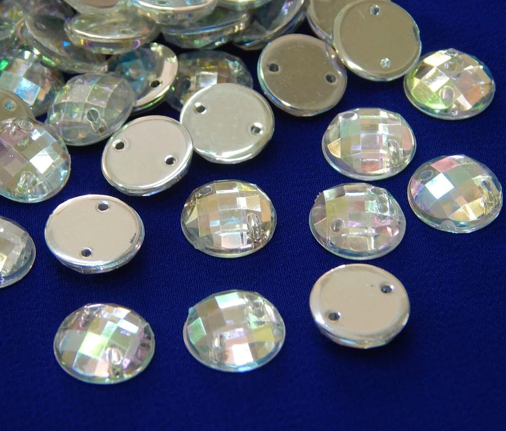 Rhinestones siuvimui, blizgantys akmenys siuvimui, apvalus rinkinys, krištoliniai akrilo akmenys, crystal flatback drabužiams, rankdarbiams, drabužių ir krepšių dekoravimui (8 mm, 100 vnt. Crystal Ab)