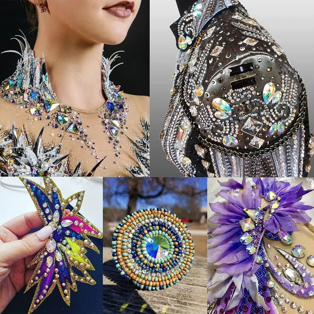 Rhinestones siuvimui, blizgantys akmenys siuvimui, apvalus rinkinys, krištoliniai akrilo akmenys, crystal flatback drabužiams, rankdarbiams, drabužių ir krepšių dekoravimui (8 mm, 100 vnt. Crystal Ab)