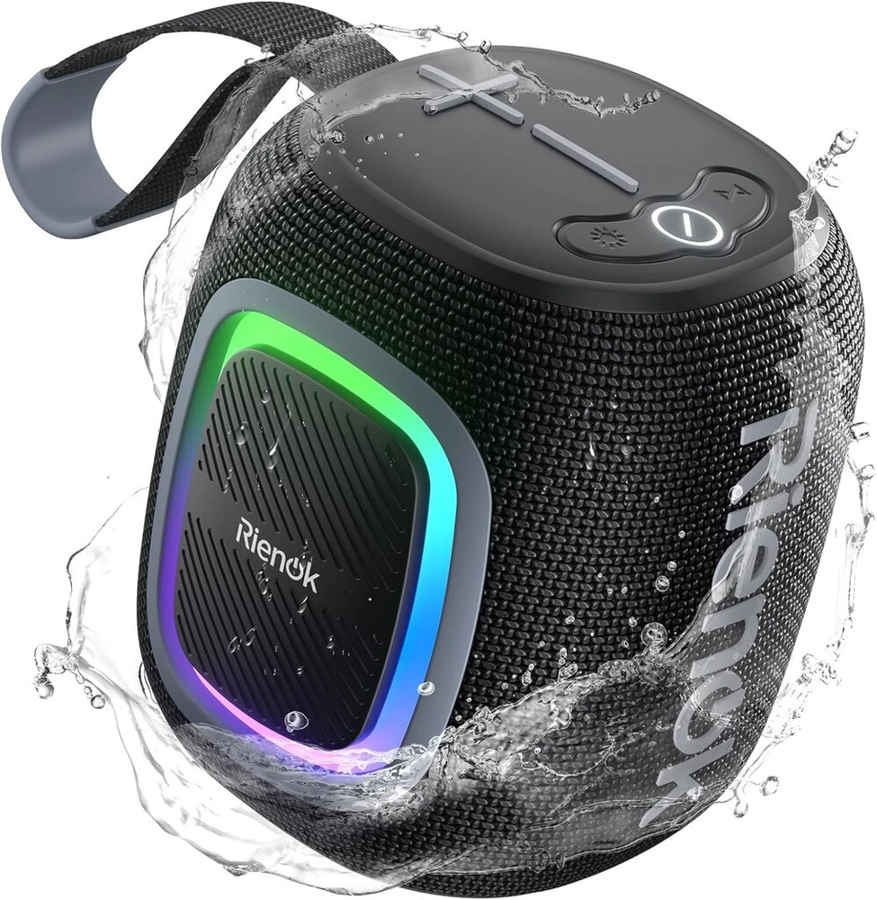 Kompiuterio kolonėlės Rienok Bluetooth kolonėlė maža su šviesa Fm radijas Bluetooth 5.3 muzikos grotuvas belaidė žemų dažnių kolonėlė su 15 valandų grojimo laiku stereo nešiojama vandeniui atspari Tf kortelė Usb atmintinė juoda