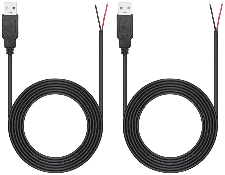 Riertostng 2 m Usb A kištukas su 2 kontaktų plikais laidais, Usb 2.0 A kištuko atviru galu maitinimo kabelis, skirtas Usb įrenginiams arba "pasidaryk pats" pakeitimo priežiūros maitinimo kabelis (2 vnt.)