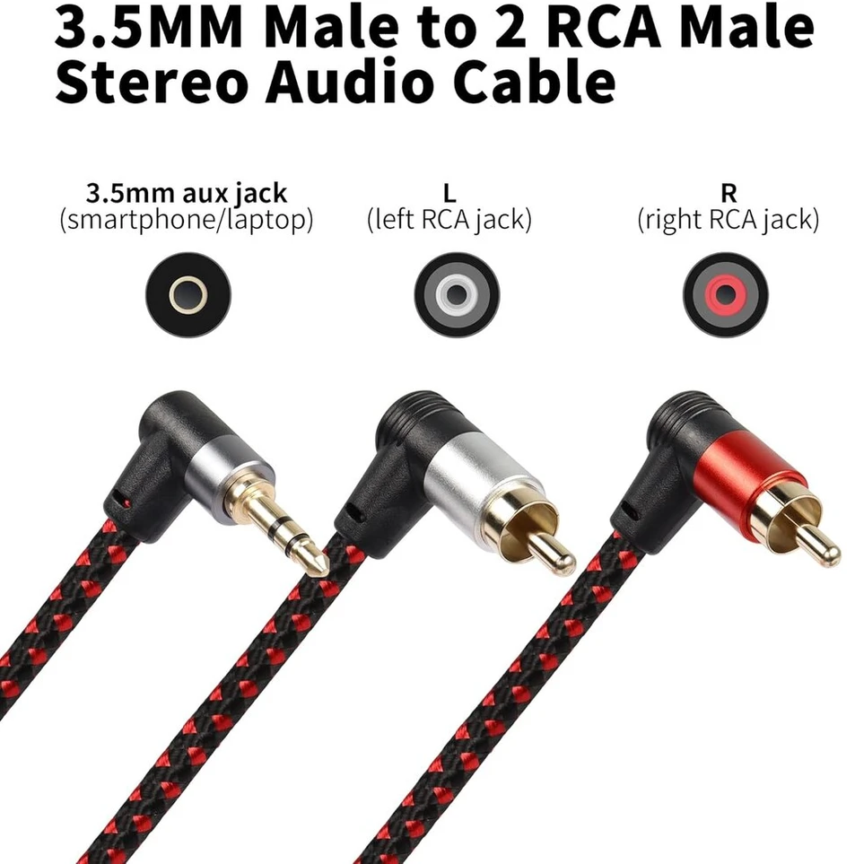 Riieyoca 3.5mm į 2 Rca Kampinis Kabelis 1.8m