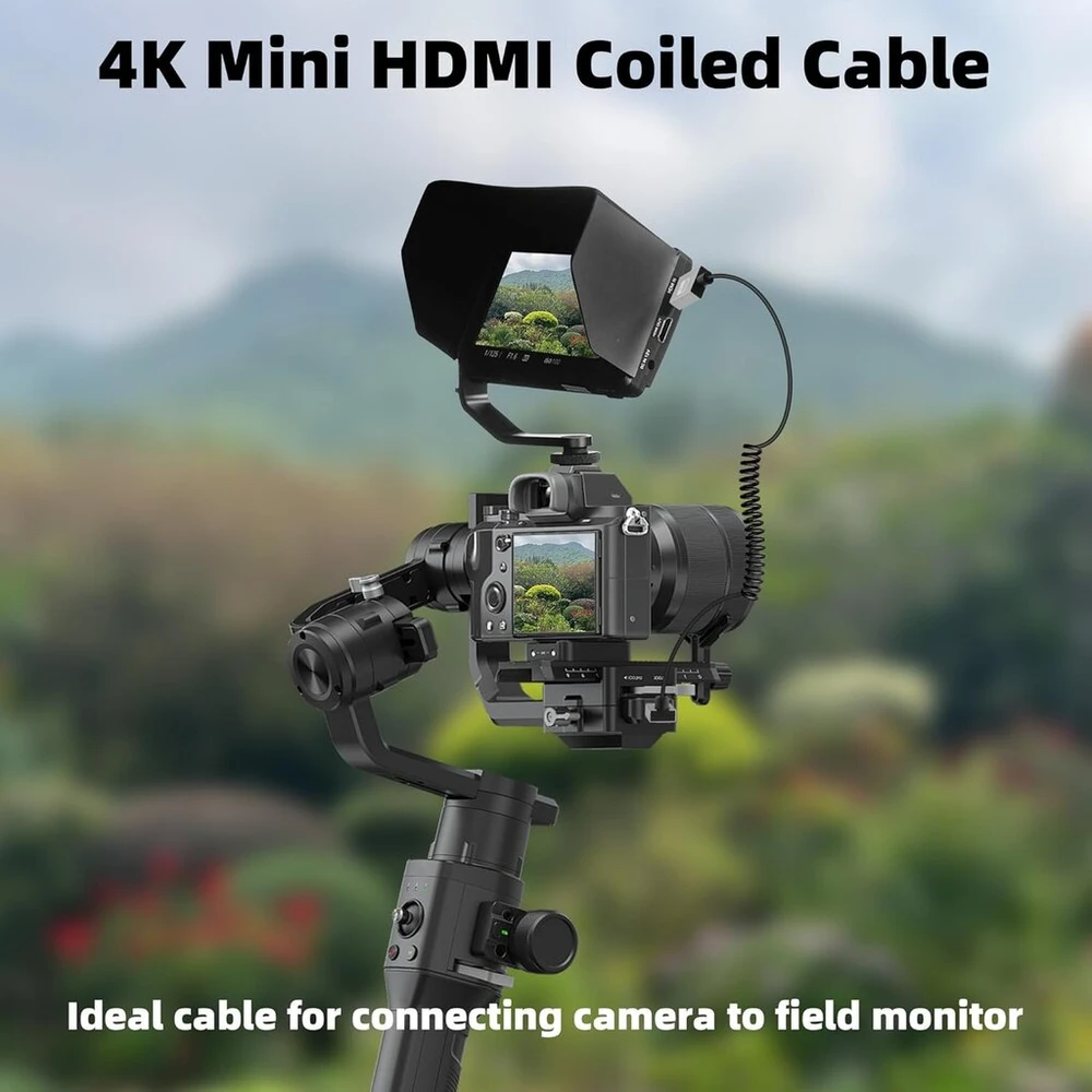 Riieyoca 4k mini hdmi į hdmi trumpas spiralinis kabelis, 90 laipsnių žemyn kampu 18 gbps didelės spartos hdmi2.0 palaiko 4k @ 60 hz, suderinamas su vaizdo kamera, monitoriumi (žemyn)