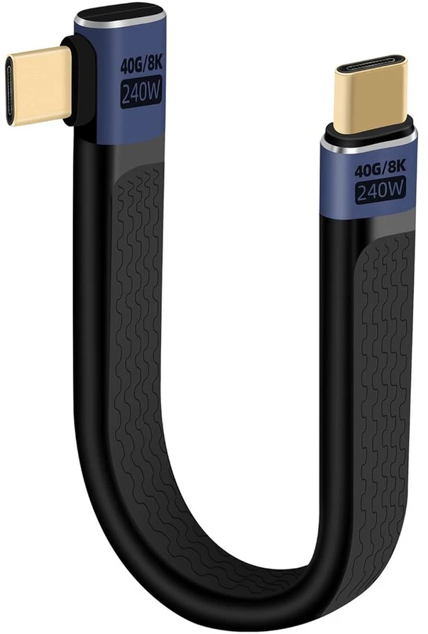 Riieyoca Pd240w Usb C į Usb C trumpas kabelis, 90 laipsnių 40gbps didelės spartos duomenų perdavimo type c kabelis, palaiko 8k @ 60hz Uhd vaizdo išvestį, lankstus plokščias kabelis, skirtas power bank, Ssd (dešinys)