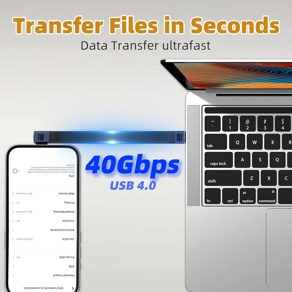 Riieyoca Pd240w Usb C į Usb C trumpas kabelis, 90 laipsnių 40gbps didelės spartos duomenų perdavimo type c kabelis, palaiko 8k @ 60hz Uhd vaizdo išvestį, lankstus plokščias kabelis, skirtas power bank, Ssd (dešinys)