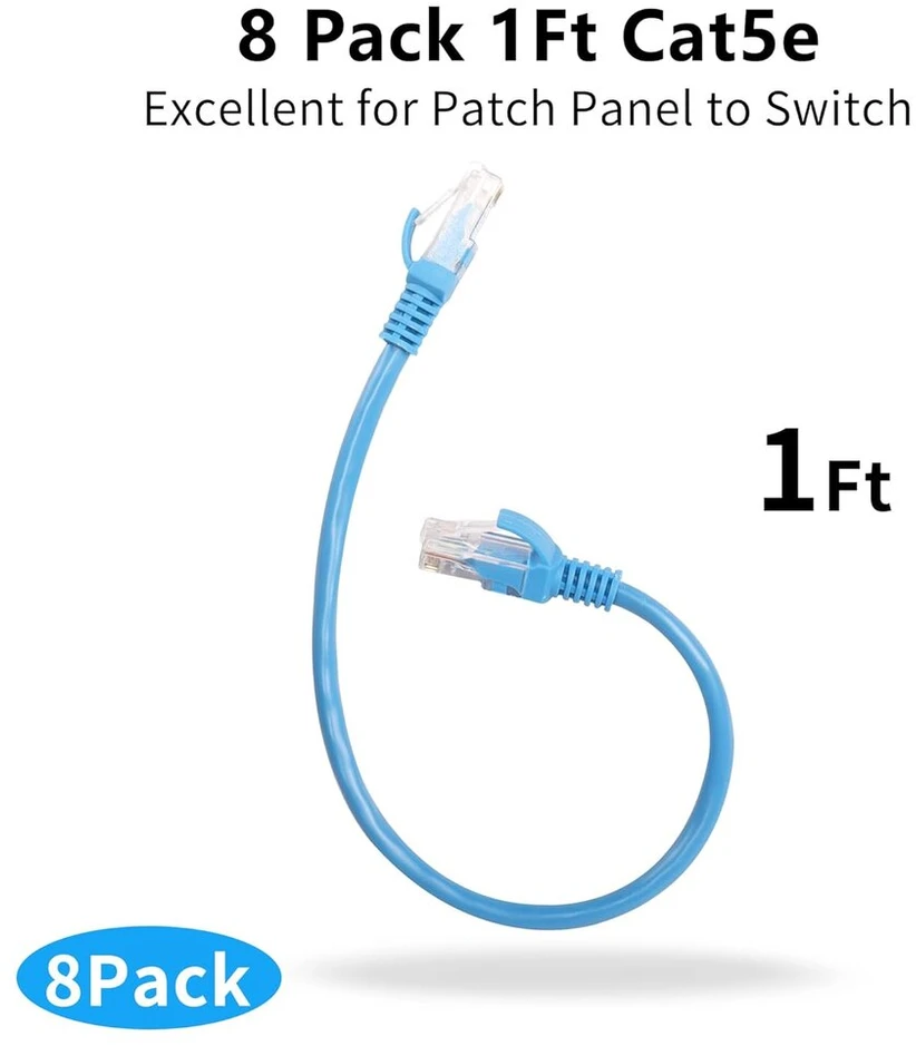 Riieyoca trumpas cat5e ethernet patch kabelis 30 cm, rj45 lan tinklo kabelis be užsikabinimų, skirtas maršrutizatoriams, modemams, jungikliams, serveriams (8 skirtingų spalvų pakuotė)