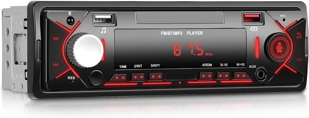 Automagnetola Rimoody 1 din automobilinis radijas su bluetooth, automobilinis radijas 1 din su bluetooth laisvų rankų įranga bluetooth telefonas fm radijas usb/u diskas/aux raudona šviesa, laiko rodymas