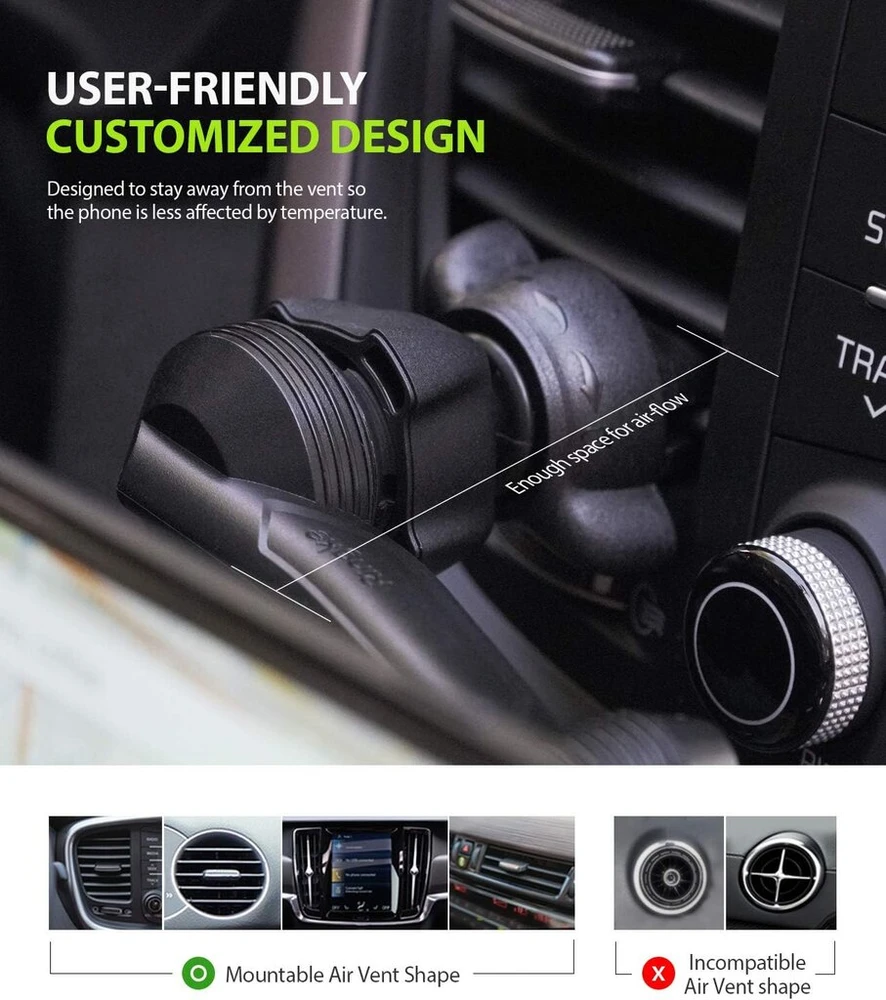 Ringke Power Clip Wing magnetinis telefono laikiklis automobilinis laikiklis prie oro ventiliacijos grotelių 360° pasukimas ilgas kaklelis dvigubo reguliavimo technologija išmaniesiems telefonams, planšetiniams kompiuteriams ir kitiems nešiojamiems įrengi