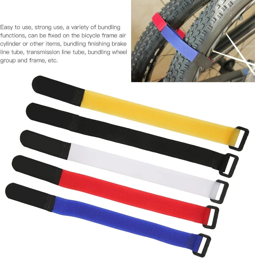 Ritoeasysports Velcro kabelių raištelių rinkinys, 5 vnt., universalūs tvirtinimo kabelių raišteliai 25 cm, dviračio pompos tvirtinimo dirželis, dviračio priedai