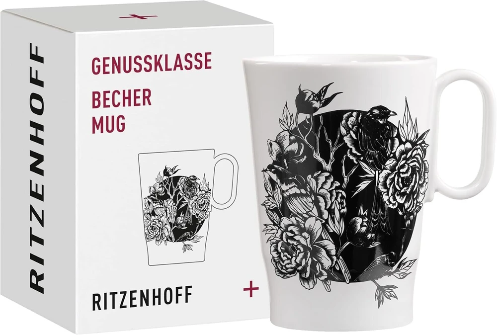 Ritzenhoff 3731002 kavos puodelis 330 ml - serija Genussklasse Nr. 2 - porcelianinis puodelis su paukščio motyvu - dizainerio gaminys
