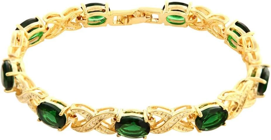Riva Xoxo teniso apyrankė (18 cm/7 colių) su ovalo formos brangakmenio kubiniu cirkoniu Cz [galimos 5 spalvos], padengta 18k geltonuoju auksu, paprasta moderni elegancija