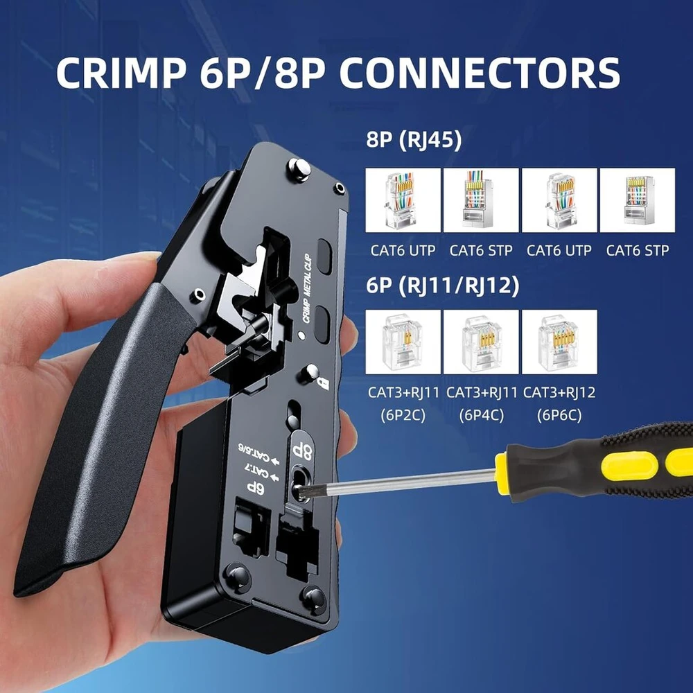 Rj45 gnybtų replių rinkinys, tinklo įrankių rinkinys, skirtas rj45 rj11 rj12, tiesioginis ethernet gnybtų presavimas cat5 cat6ae, tinklo įrankis su telefono jungtimi ir kabelių testavimu