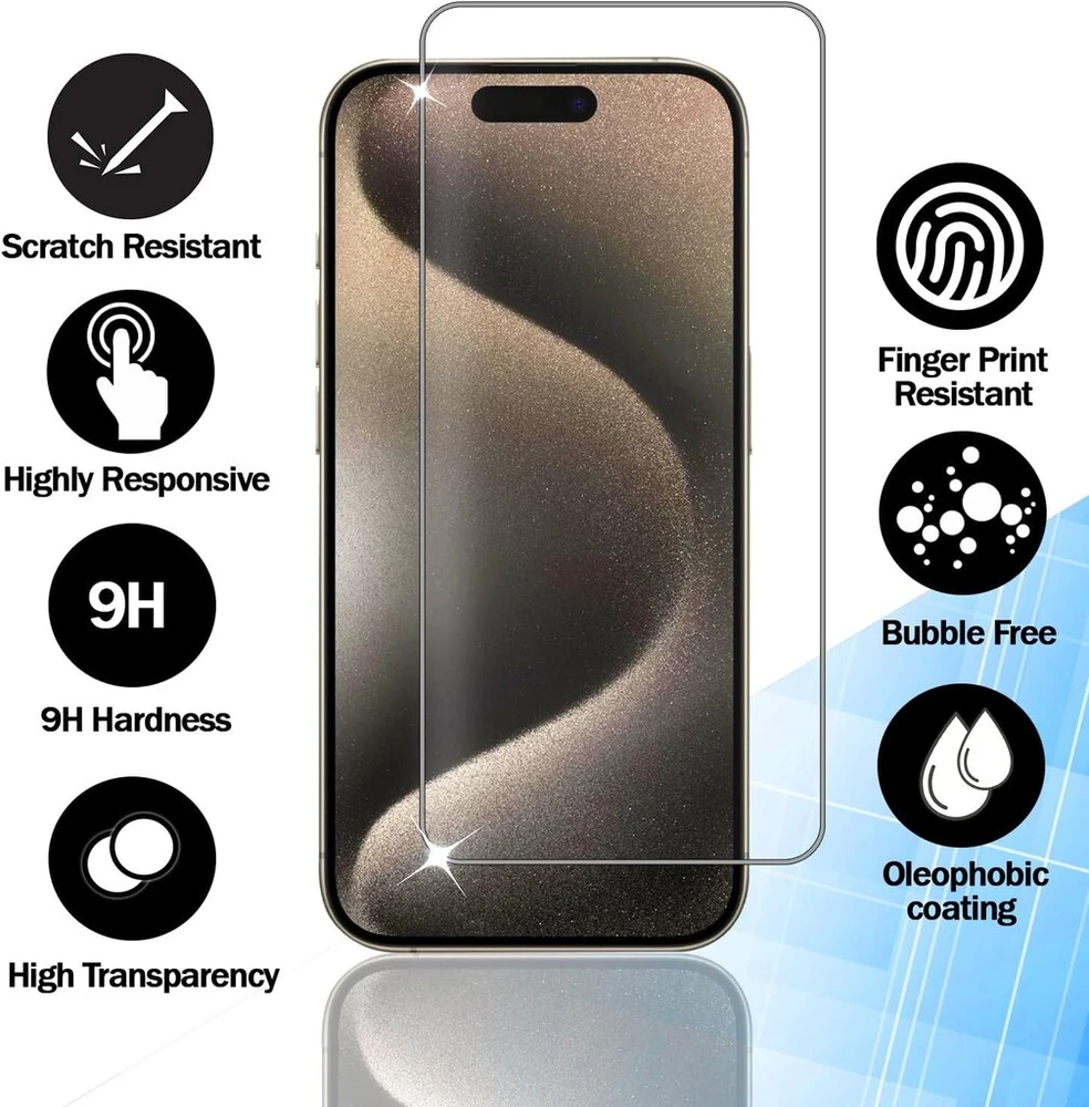 Rkinc grūdinto stiklo ekrano apsauga, skirta iphone 16, grūdinto stiklo ekrano apsauga, 0,33 mm, atspari įbrėžimams, nedūžtanti, be burbuliukų, 3 vnt.