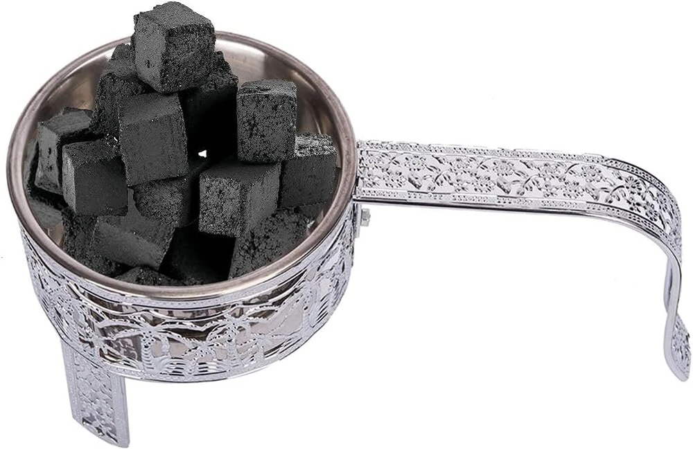 Rman® Shisha anglių krepšelis, nerūdijančio plieno anglių konteineris shisha ir griliui, anglių krepšys, anglių krepšeliai su saugos rankena, shisha priedai, sidabrinis