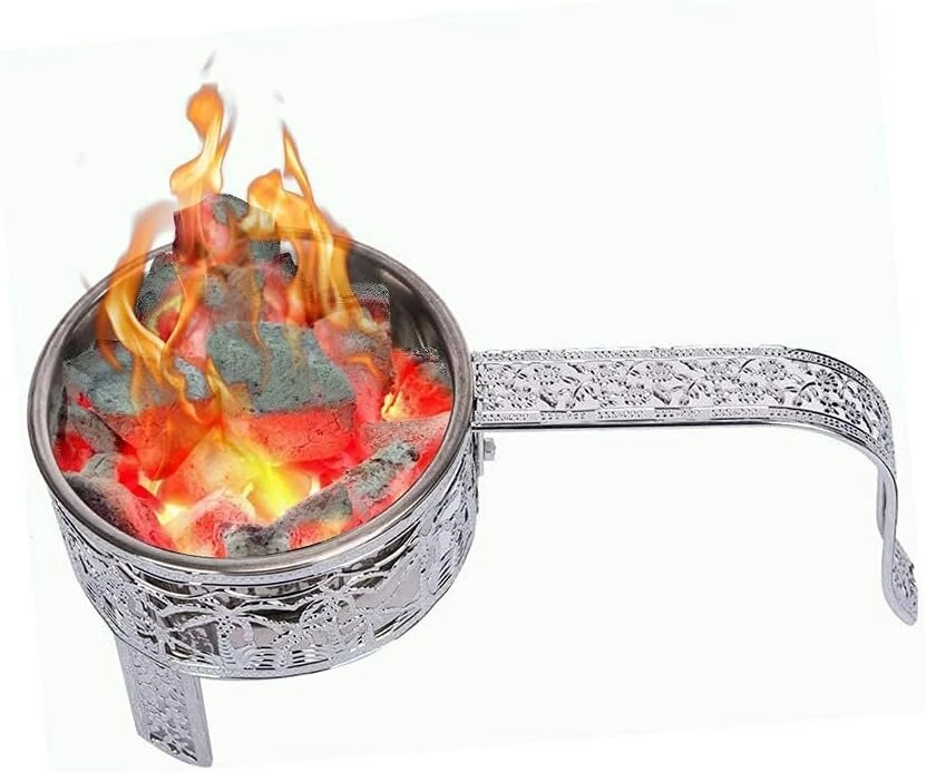 Rman® Shisha anglių krepšelis, nerūdijančio plieno anglių konteineris shisha ir griliui, anglių krepšys, anglių krepšeliai su saugos rankena, shisha priedai, sidabrinis