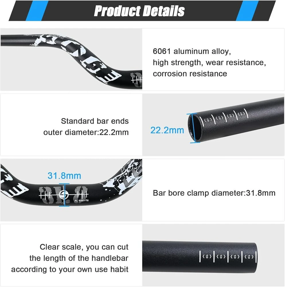 Roadnado Mtb pakeltas vairas 31.8 mm aliuminio lydinio dviračio vairo pakėlimas 90 mm ypač ilgas kalnų dviračio vairas 780 mm pakelti strypai kalnų, plento dviračiui