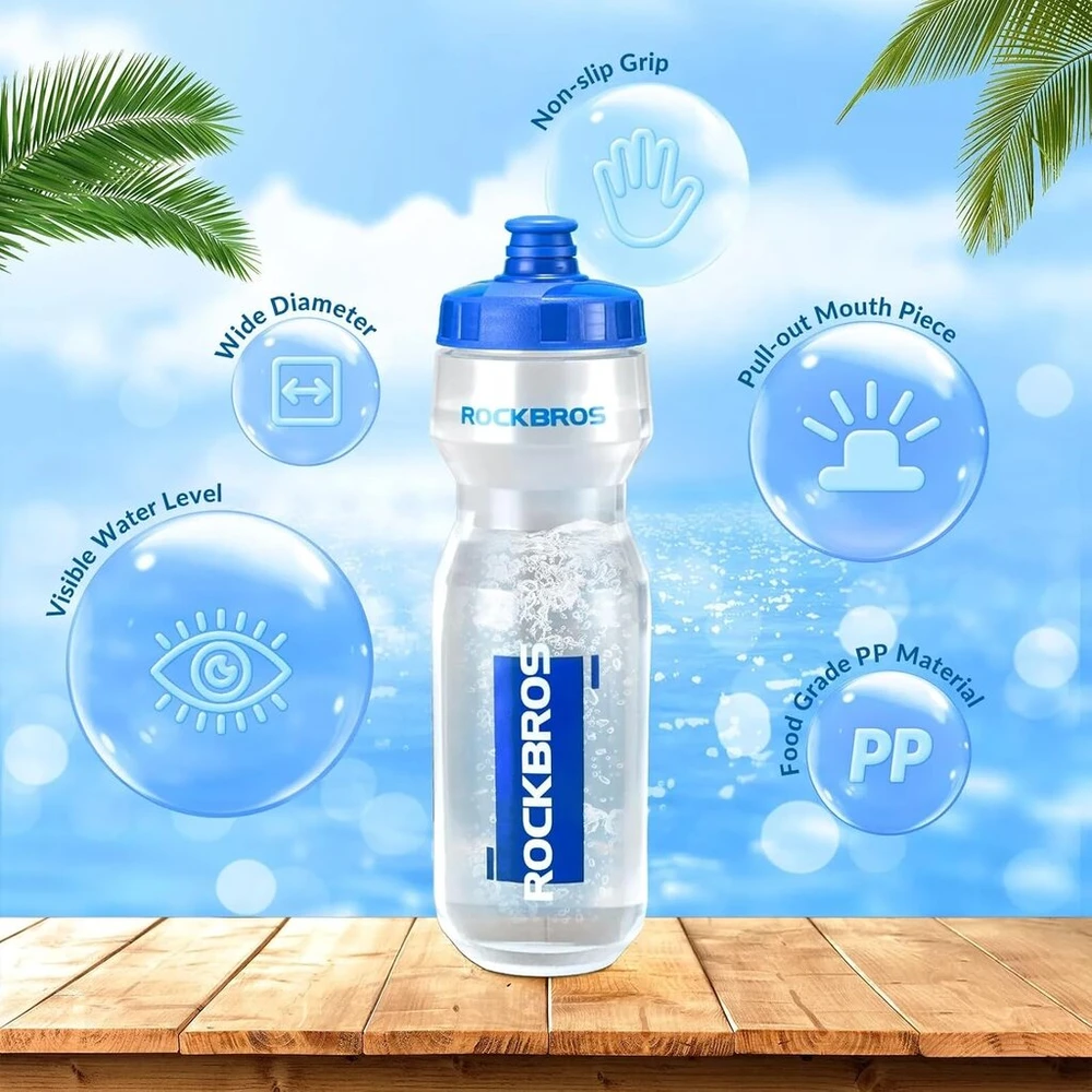 Rockbros dviračio vandens buteliukas, 750 ml, didelis vandens buteliukas, be Bpa, sportinis vandens buteliukas skirtas važinėjimui dviračiu, fitnesui, žygiams, baltas-violetinis