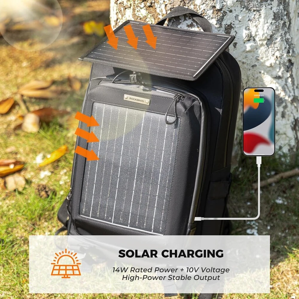 Rockbros Saulės Įkrovimo Kuprinė 20l su 14w Panelė, Usb