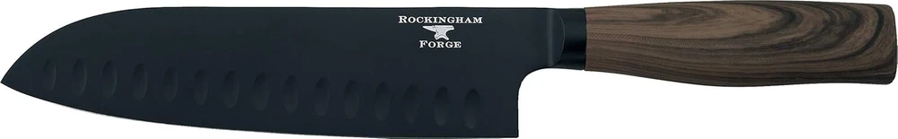 Rockingham Forge Forester Series 7 colių santoku peilis - nerūdijančio plieno ašmenys su juodo oksido danga, ergonomiška medinė rankena, japoniškas peilis