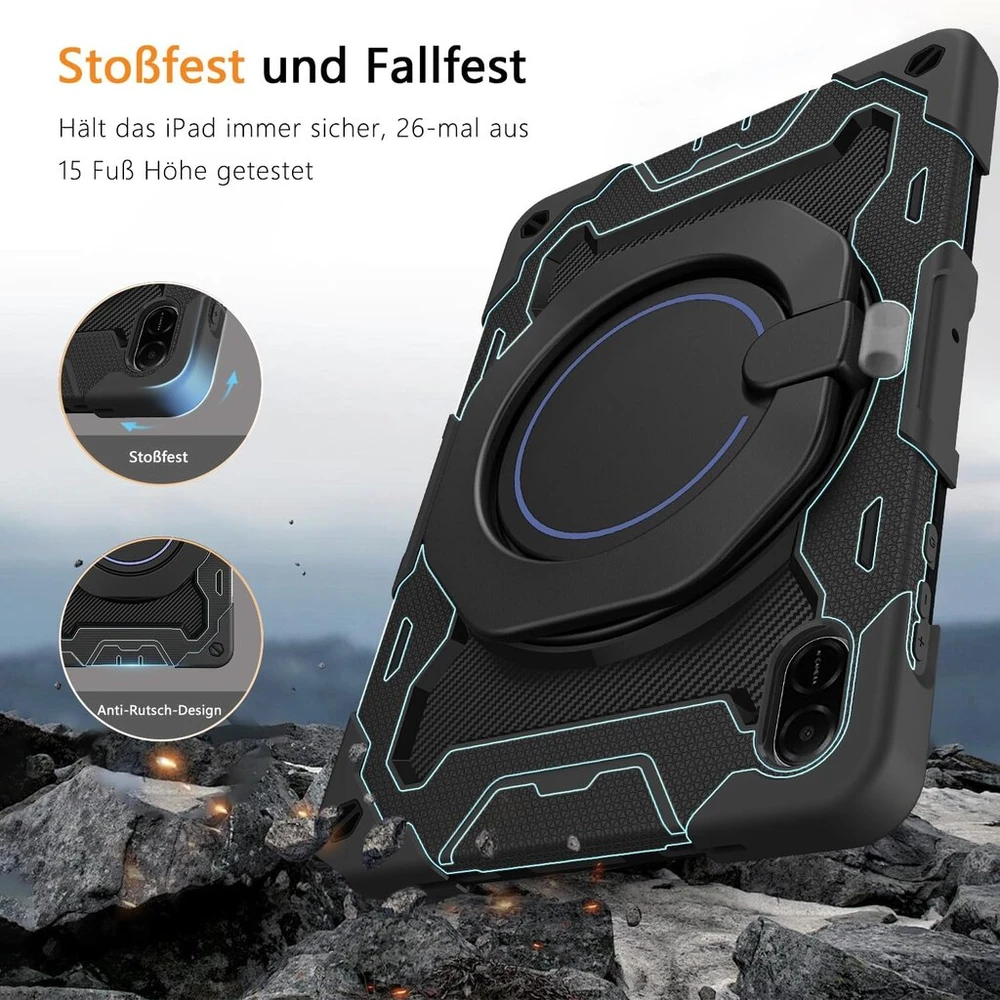 Roiskin dėklas, skirtas honor pad x8a 11 colių 2024 su ekrano apsauga, dirželiu per petį ir rašiklio laikikliu, itin tvirtas smūgiams atsparus karinis honor pad x8a dėklas, 360° besisukantis stovas vaikams, juodas