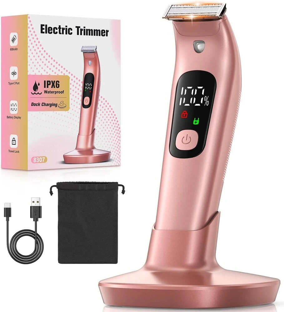 Rolgno elektrinis skustuvas moterims, Ipx6 atsparus vandeniui ir nekenksmingas odai, elektrinis kūno trimeris moterims su Usb įkrovimo stotele, skirtas sausam/šlapiam skutimui, skirtas kojoms/rankoms/veidui