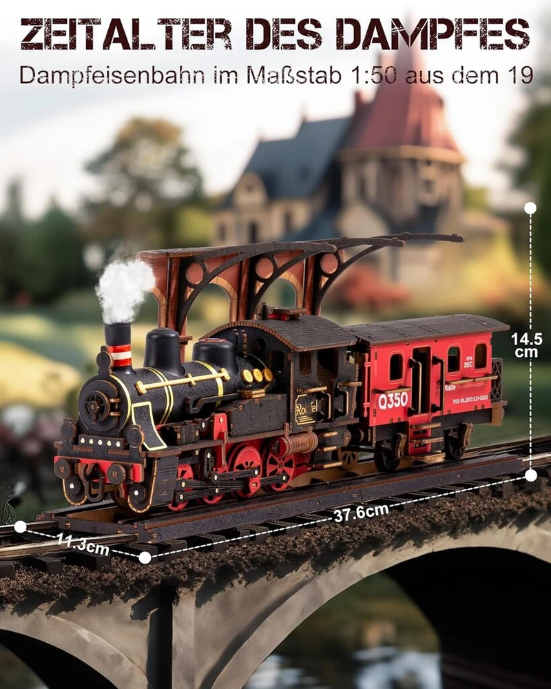 Rolife 3d dėlionė - modeliniai geležinkeliai, medinė dėlionė suaugusiems, medinių modelių gamybos rinkinys, medinis triukas, rankdarbiai, namų dekoravimo dovanos paaugliams (steam Journey)