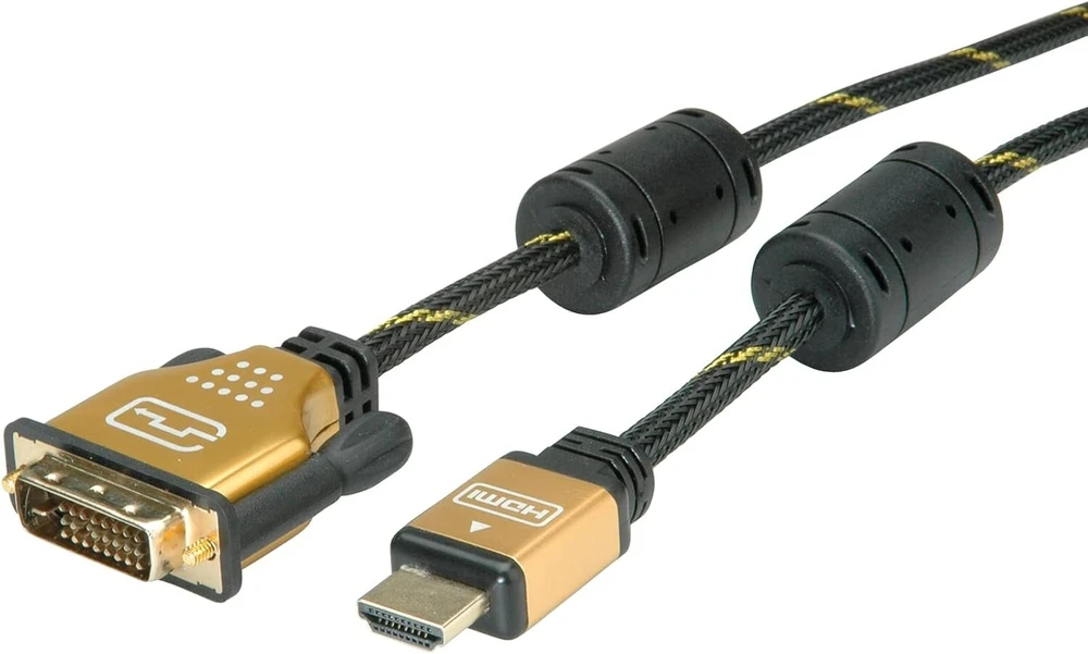 Roline auksinis monitoriaus kabelis dvi-hdmi st-st (24+1) dual link 5 m