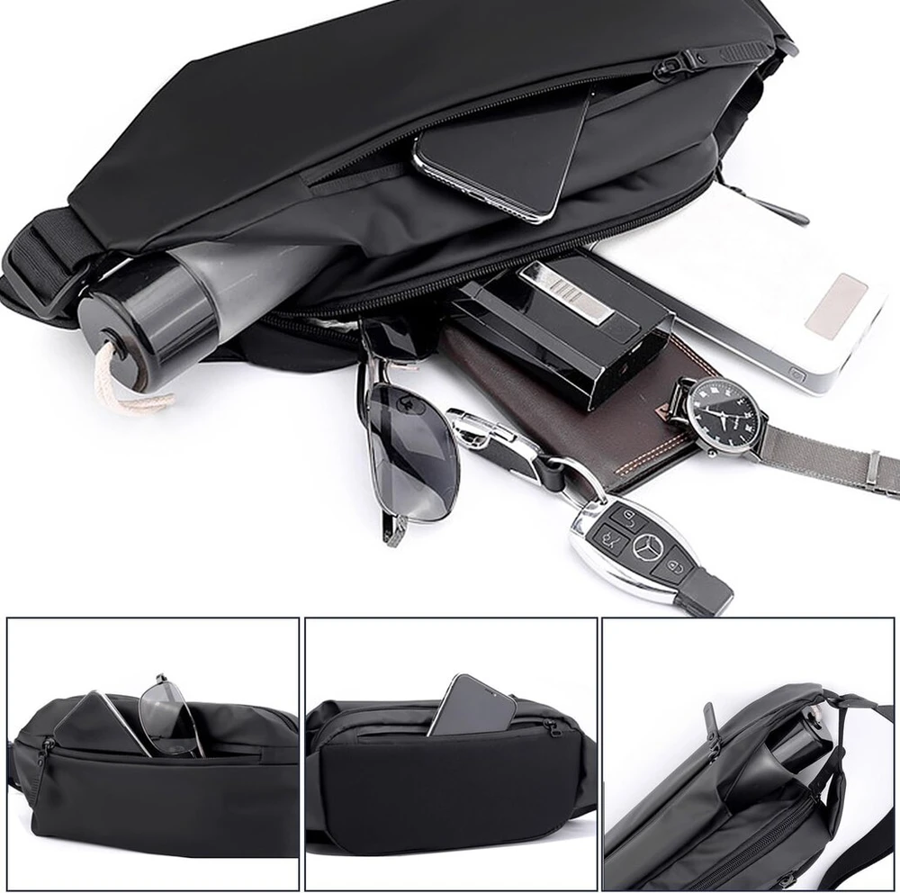 Rolmzjx crossbody krepšys vyrams, neperšlampamas krepšys per petį su 4 užtrauktukais vyrams ir moterims, kelioninis krepšys sportui, treniruoklių salei, treniruotėms, kelionėms, darbui, važinėjimui į darbą, juodas, minimalistinis