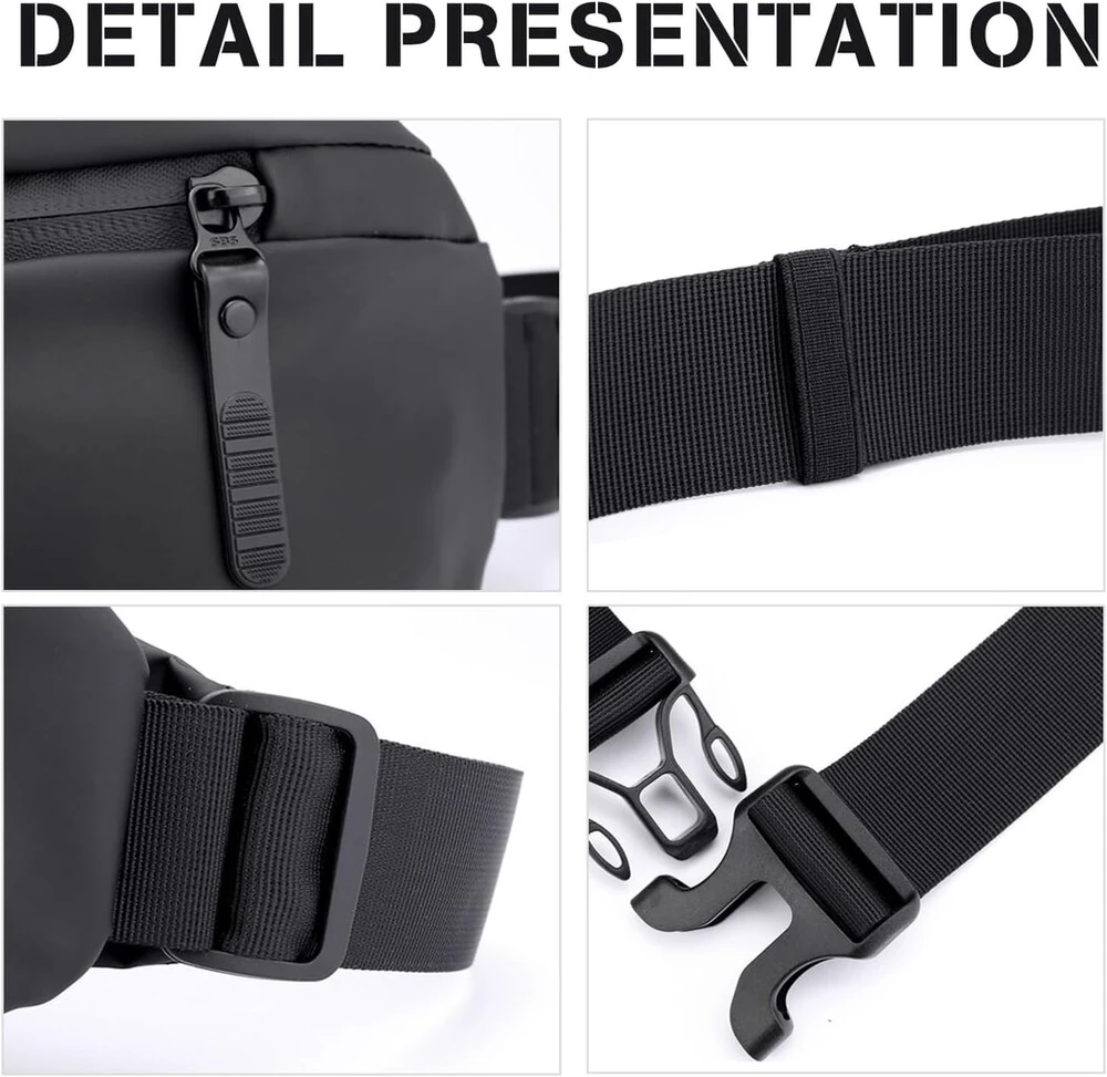 Rolmzjx crossbody krepšys vyrams, neperšlampamas krepšys per petį su 4 užtrauktukais vyrams ir moterims, kelioninis krepšys sportui, treniruoklių salei, treniruotėms, kelionėms, darbui, važinėjimui į darbą, juodas, minimalistinis