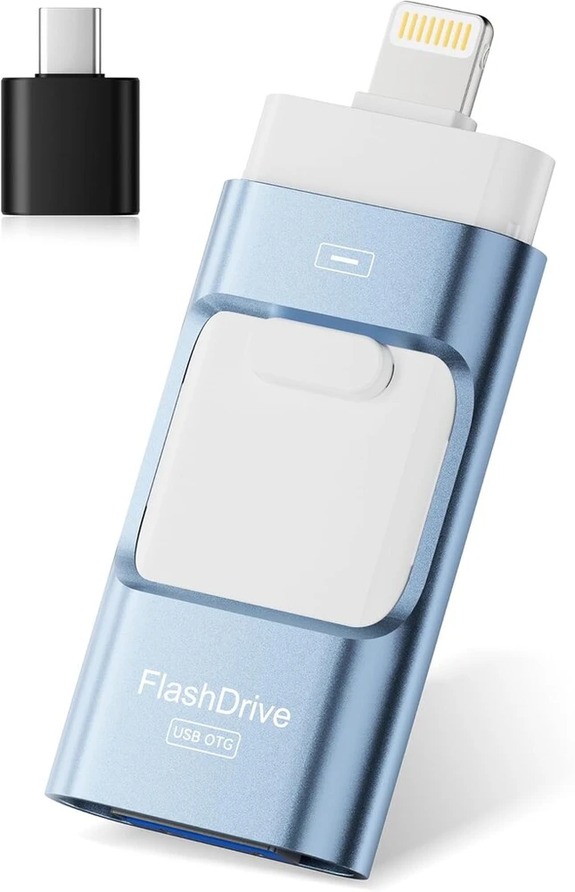 Rospe usb atmintinė 128gb, skirta iphone, 4 in 1 atmintinė, skirta ios/otg android/pc, mfi sertifikuota lightning atmintinė, suderinama su iphone 5–16, usb 3.0 didelės spartos atmintinė, mėlyna