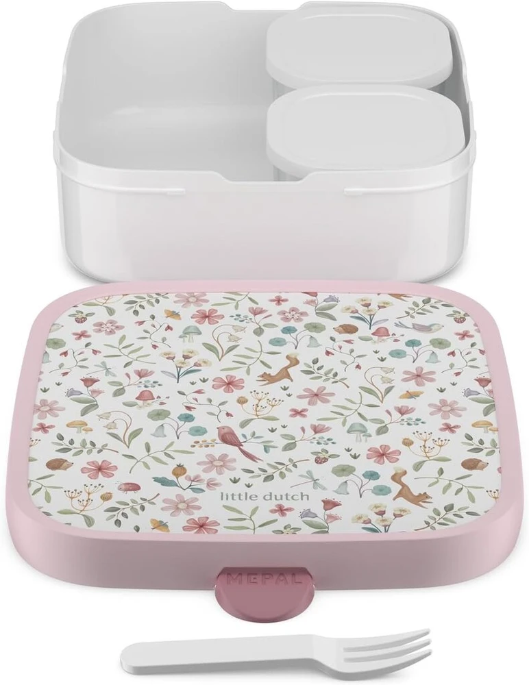 Rosti Mepal Mepal - Bento pietų dėžutė Large Campus Little Dutch - Bento pietų dėžutė vaikams - su 2 sandariais bento skyreliais ir šakute - bento skyrelis tinkamas naudoti mikrobangų krosnelėje - 2 x 200 + 1250 ml - Fairy