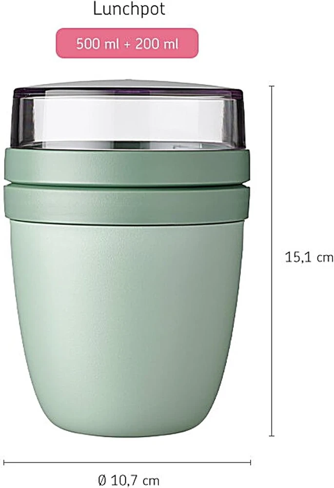 Rosti Mepal Mepal Ellipse Mixed Lunchpot Nordic Sage + Lemon Lime Dėžutė pusryčiams su skyreliu jogurtui ir dribsniams, 500 ml + 200 ml, tinkama šaldikliui, mikrobangų krosnelei ir indaplovei