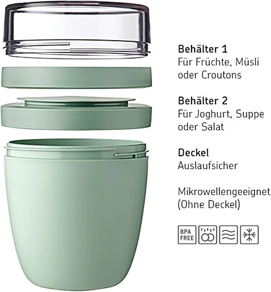 Rosti Mepal Mepal Ellipse Mixed Lunchpot Nordic Sage + Lemon Lime Dėžutė pusryčiams su skyreliu jogurtui ir dribsniams, 500 ml + 200 ml, tinkama šaldikliui, mikrobangų krosnelei ir indaplovei