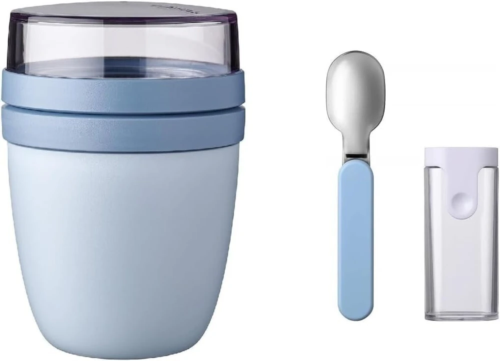 Rosti Mepal Mepal Lunchpot Foldable Spoon Ellipse rinkinys - Nordic Mėlyna - praktiškas grūdų puodelis ir konteineris maisto transportavimui