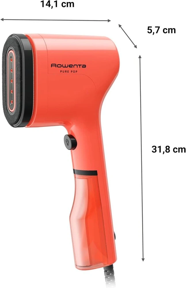 Rowenta Pure Pop Dr2022 garų šepetys, 1300 W, garų galia iki 20 g/min, lyginimas ir valymas, pašalina pūkelius ir plaukus, apverčiamos šepetėlių galvutės, kelioninis dizainas, koralų spalvos