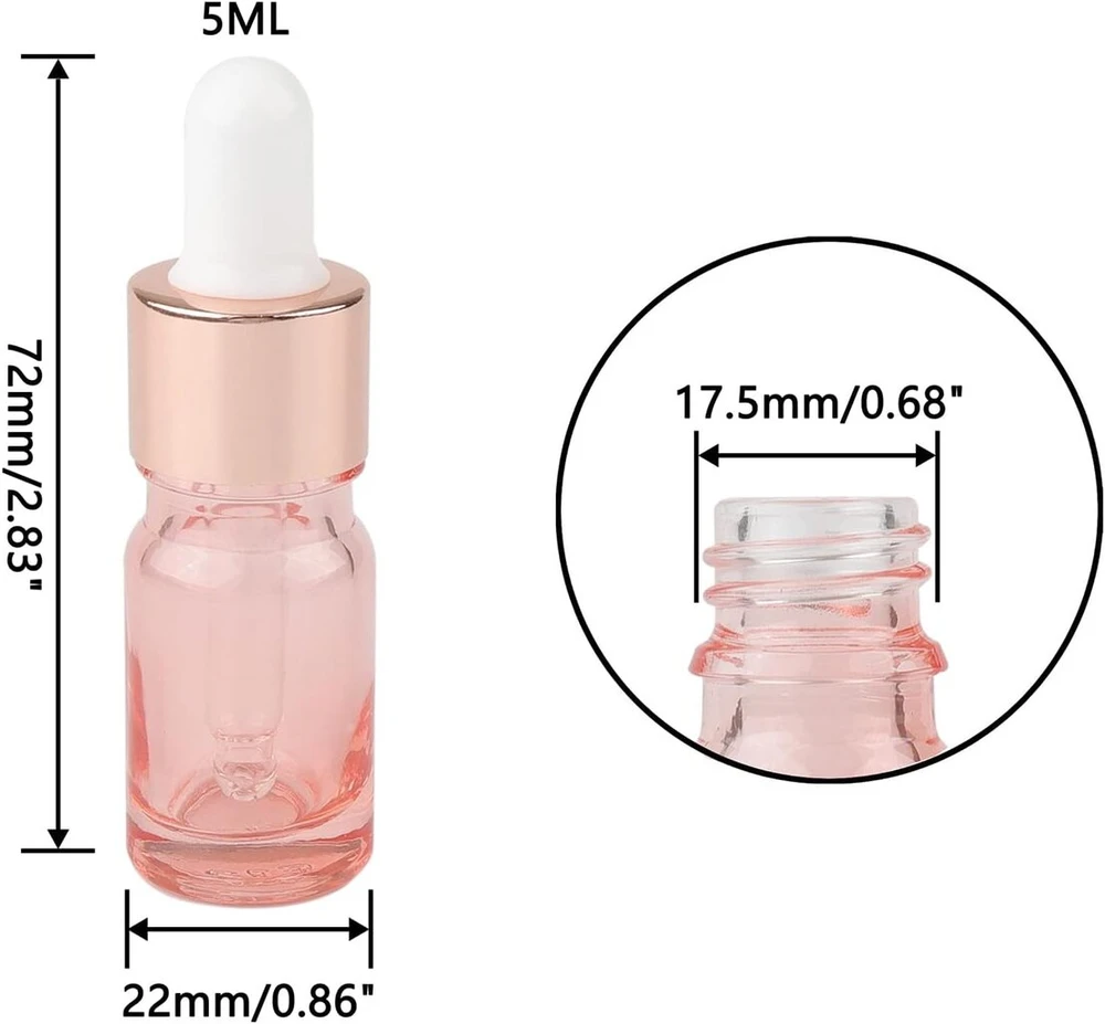 Rowiz 25 x 5ml rožinio aukso buteliukai su lašintuvu kvepalams, aromaterapijai, kosmetikos konteineriai eteriniams aliejams, mini buteliukai su lašintuvu su rožinio aukso metaliniu dangteliu
