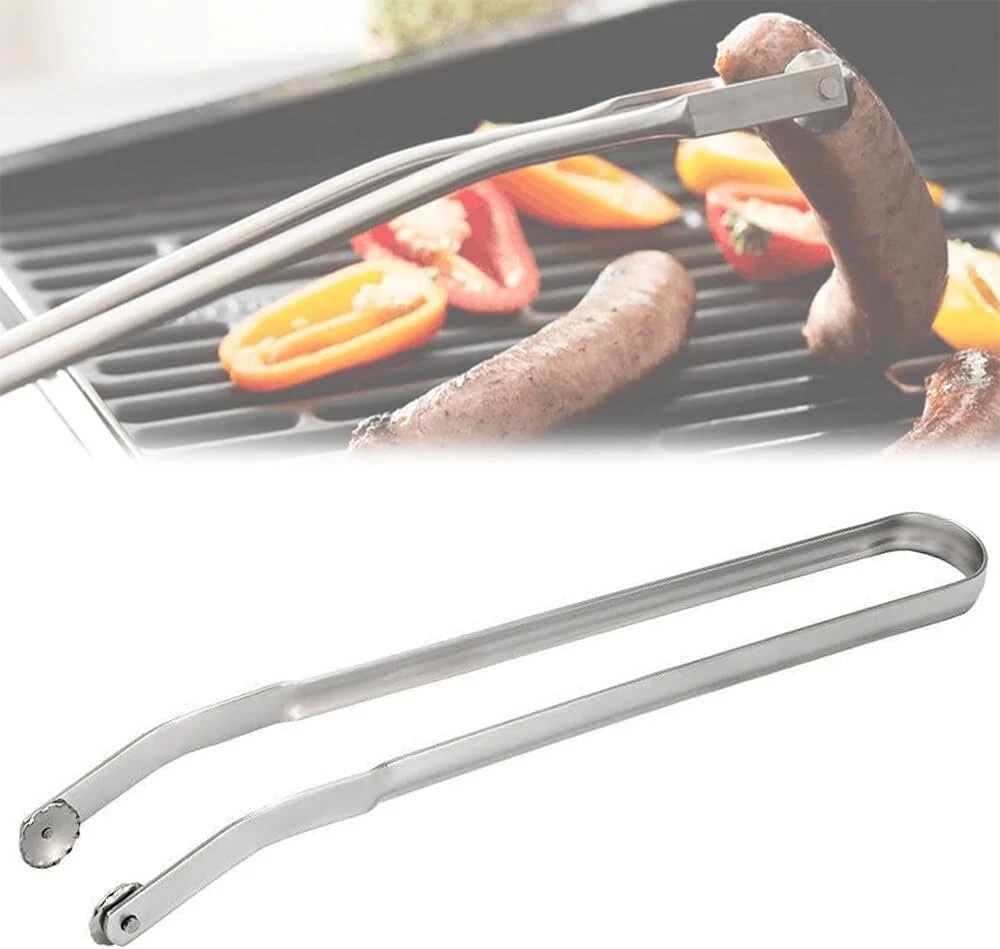 Roysmart pasukamos Bbq žnyplės, žnyplės kepimui, nerūdijančio plieno pasukamos kepsninės žnyplės su ratukais, Bbq dešrelių vartymo žnyplės vakarėliams, sodams
