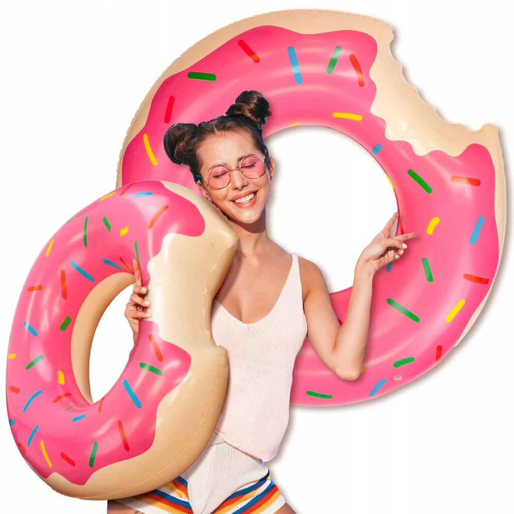 Rožinis pripučiamas plaukimo ratas donut spalvingas čiužinys ant vandens