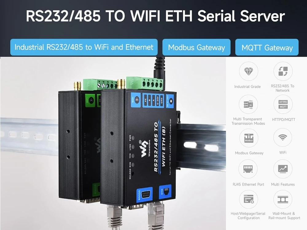 Rs232/485 į wifi ethernet nuosekliojo serverio keitiklis, modbus/mqtt šliuzas, palaiko nuoseklųjį į wifi, nuoseklųjį į eth, ethernet į wifi, nuoseklųjį į httpd klientą ir t. t. dc 6–36 v maitinimo šaltinis