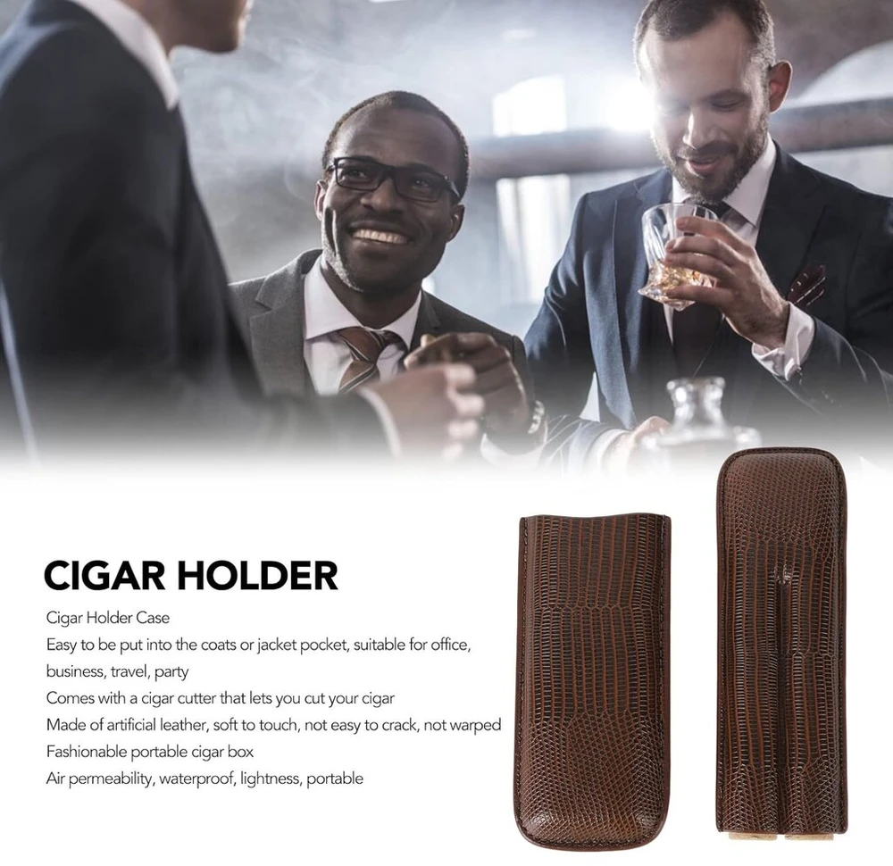 Ruda pu odos cigarų dėklas su 2 pirštais - nešiojamas kelioninis cigarų dėklas - idealus cigarų mėgėjams, puikiai tinka kelionėms