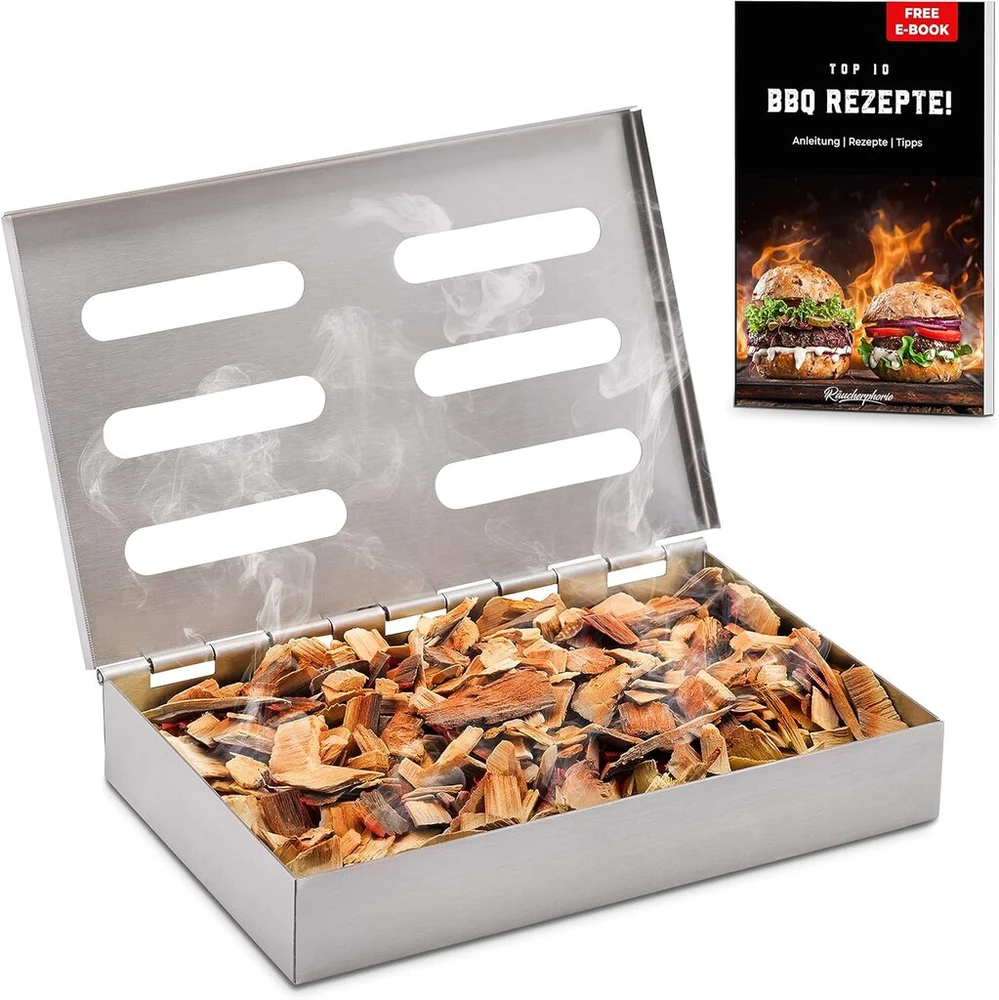Rūkykla - Premium nerūdijančio plieno rūkykla + E-knyga - Bbq maisto rūkykla Premium versijoje, skirta dujiniam, elektriniam arba angliniam griliui (rb1)