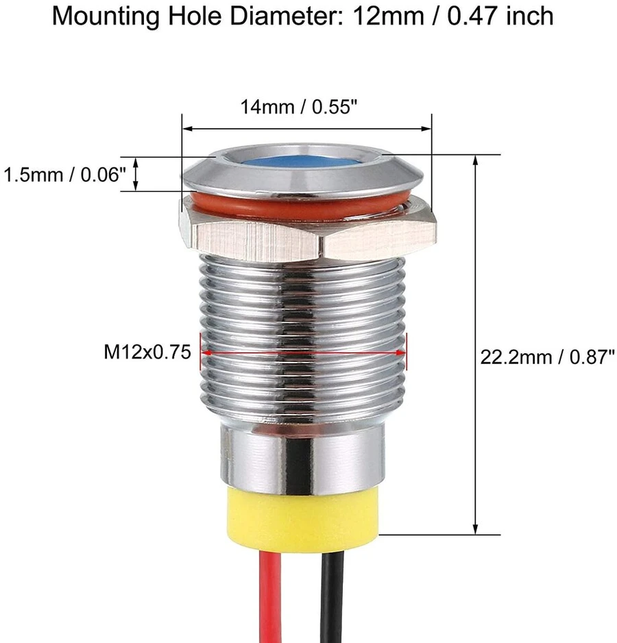 Runcci-yun 10 vnt. 12v-24v 12 mm 1/2 colio Led metalinis indikatorius, atsparus vandeniui signalinis žibintas, Led panelės montavimo indikatorius (žalias × 5 mėlynas × 5)
