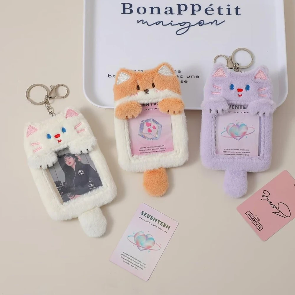 Runrayay mielas pliušinis Kpop nuotraukų kortelių dėklas su raktų pakabuku, animacinis meškiuko nuotraukų dėklas, id banko, kreditinės kortelės laikiklio apsauga, Corgi