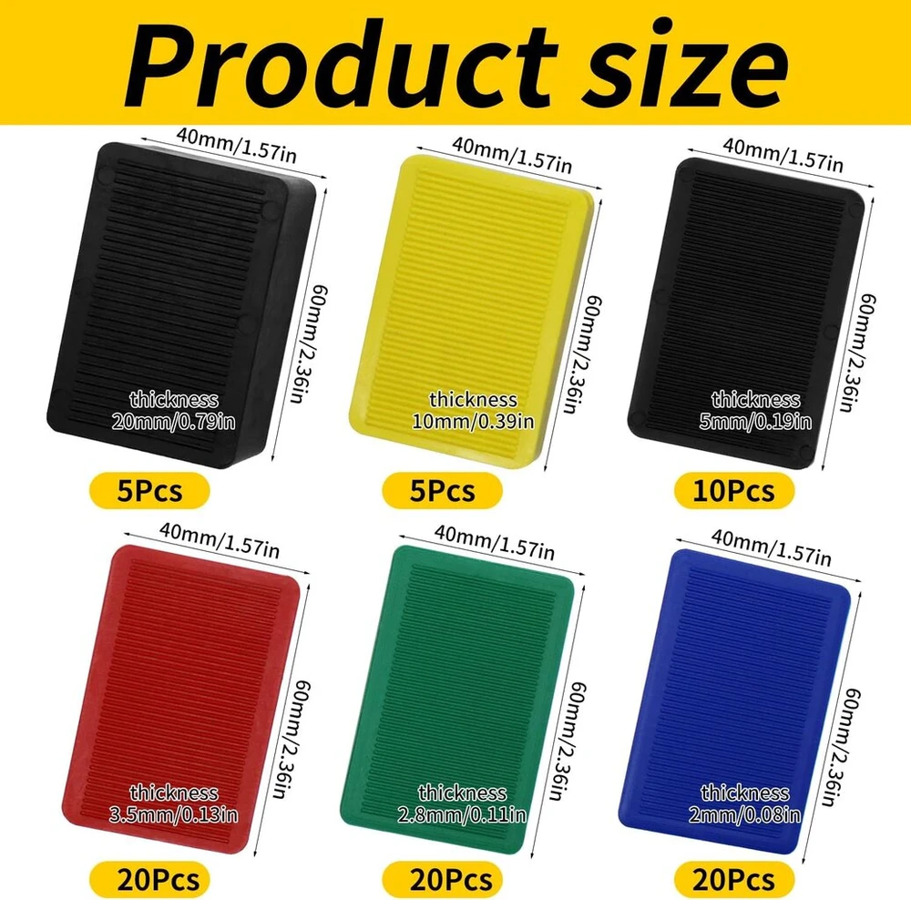 Runyu 80 vnt. plastikinių padėklų rinkinys 60 x 40 x 2, 2.8, 3.5, 5, 10, 20 mm įvairiaspalviai plastikiniai padėklai, plastikiniai tarpikliai, plastikiniai stiklinimo blokelių rinkinys, pleištai