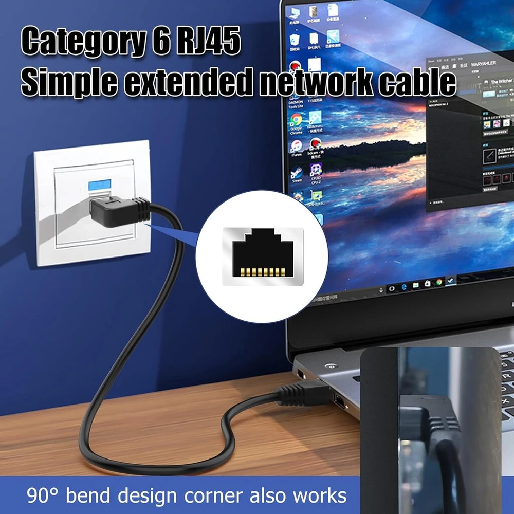 Šakotuvas Yacsejao Cat6 90° Kampinis Ethernet Kabelis, Rj45, 1m