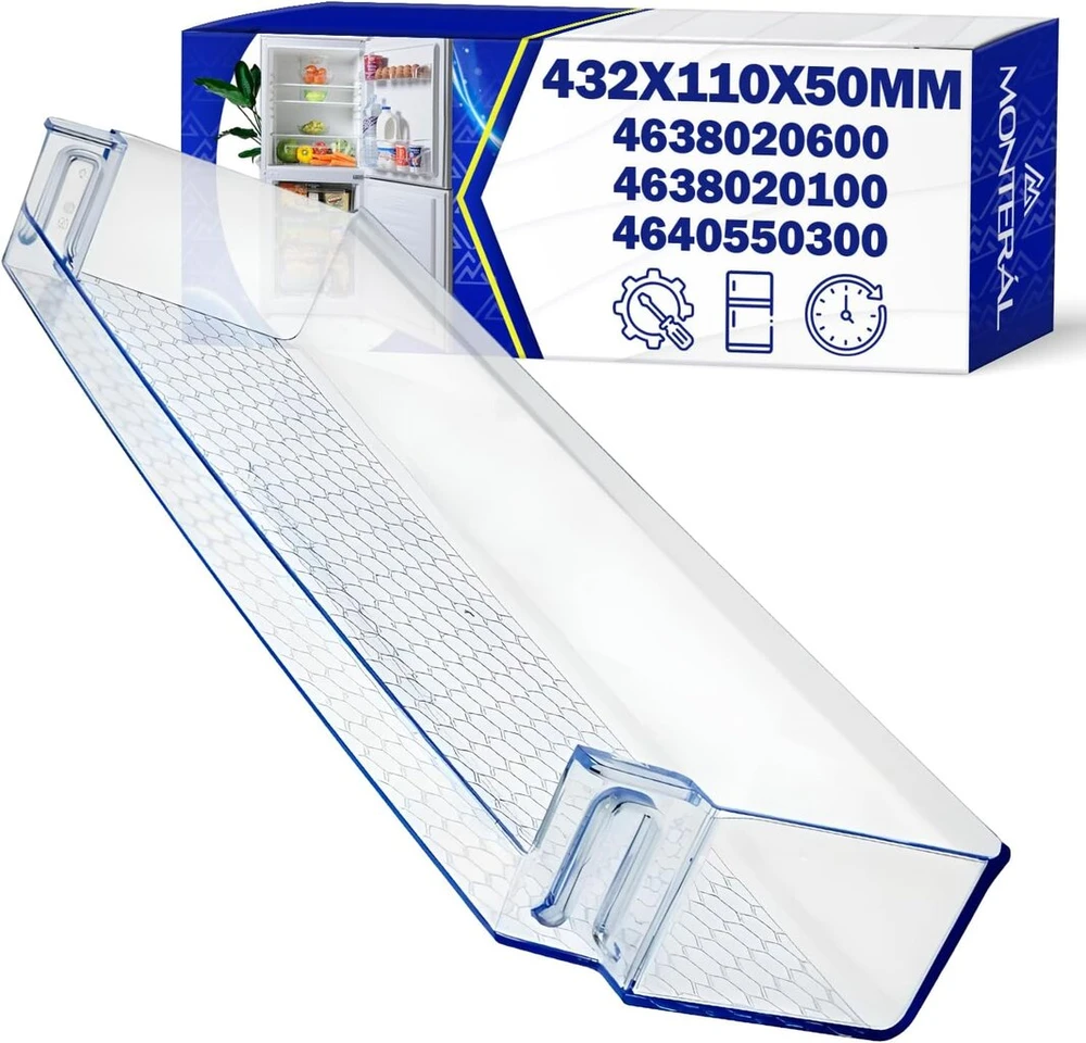 Šaldytuvo durelių lentyna 432 x 110 x 50 mm originalus kodas 4638020600 4638020100 4640550300, skirta Beko Monteral