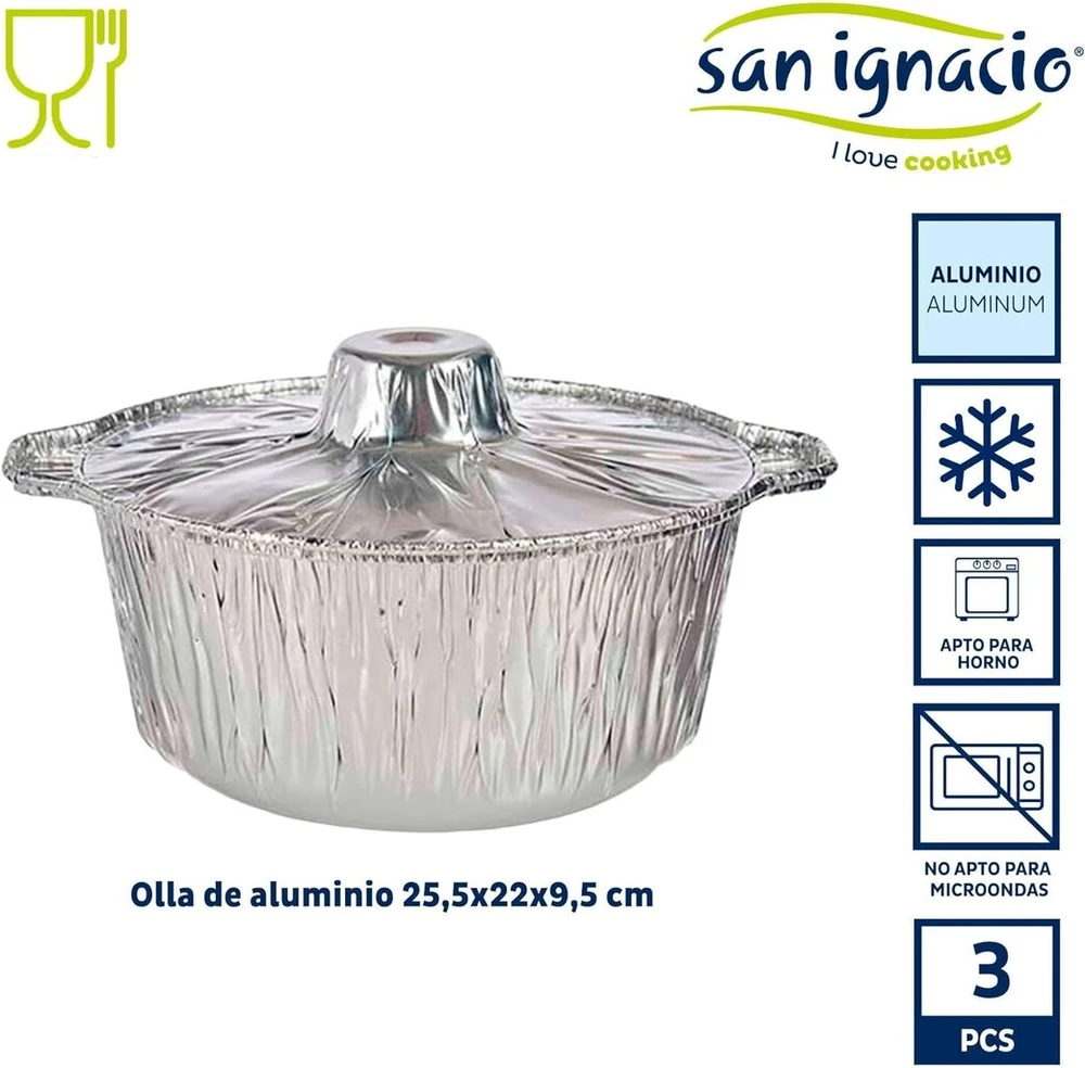 San Ignacio Kinvara Collection 3 aliumininių puodų rinkinys su mažu dangčiu
