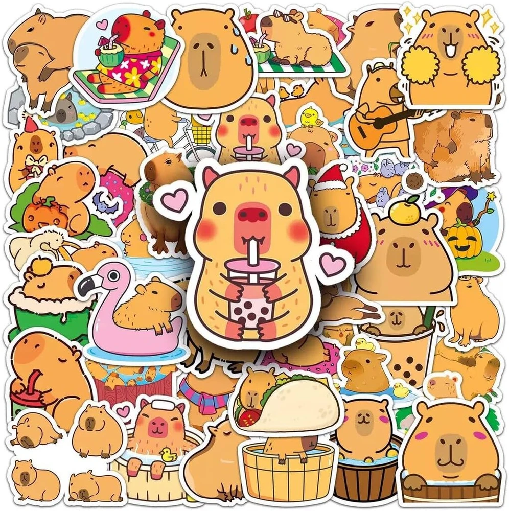 Sanyuanhe 100 kapibarų lipdukų rinkinys, vaikiški mieli kapibarų gyvūnų lipdukai, kapibarų dekoravimo lipdukai kompiuteriui, grafiti, bagažui, gitarai, motociklui, telefonui, riedlentei, mobiliam telefonui