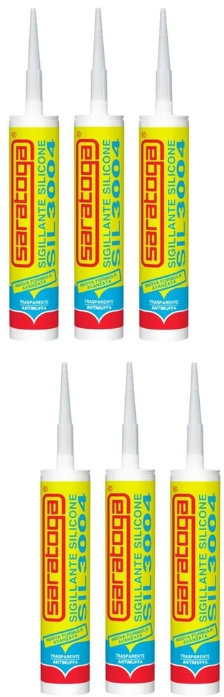 Saratoga Sil3004 universalus silikoninis hermetikas, atsparus pelėsiui, acetatinis skersinis susiejimas su patobulinta formule, 280 ml (6, skaidrus)